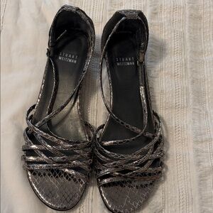 Stuart Weitzman Silver Snakeskin Strappy Sandals